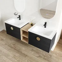 Double Sink Vanity Modern Wall Mounted Bathroom Vanity with Double Ceramic Sink Large Floating Bathroom Vanities Set 1