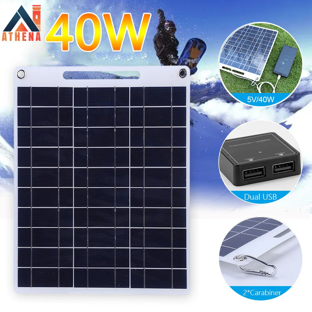 40W Solar Panel Portable 5V Fast charging Cell Board Outdoor Emergency