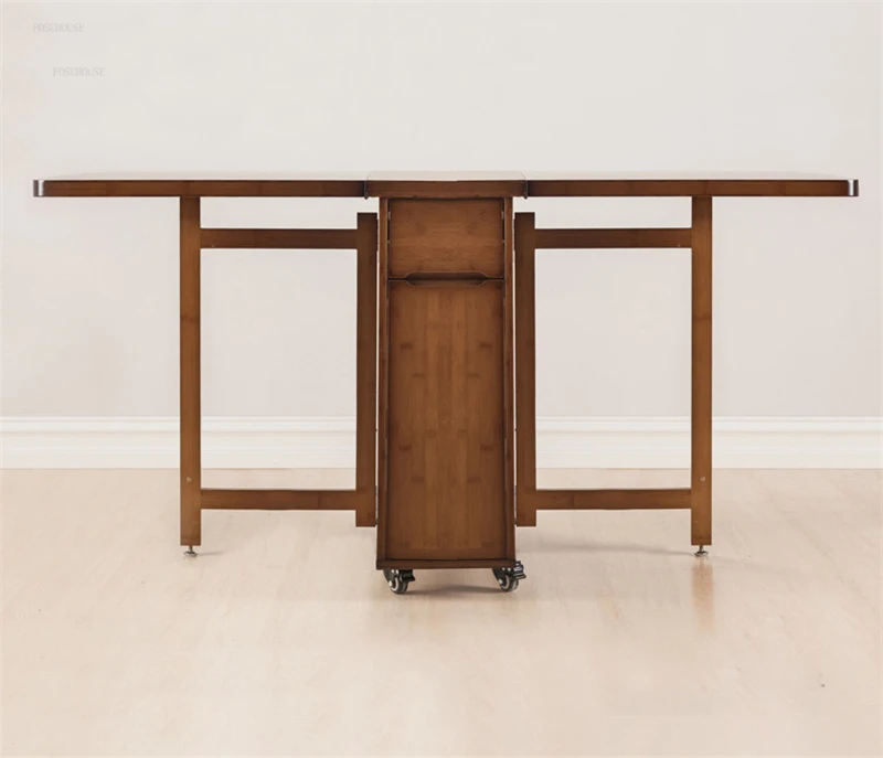 Bamboo Apartment Folding Dining Tables Creative Kitchen Multifunctional Rectangular Table Simple Household Hotel Storage Desk