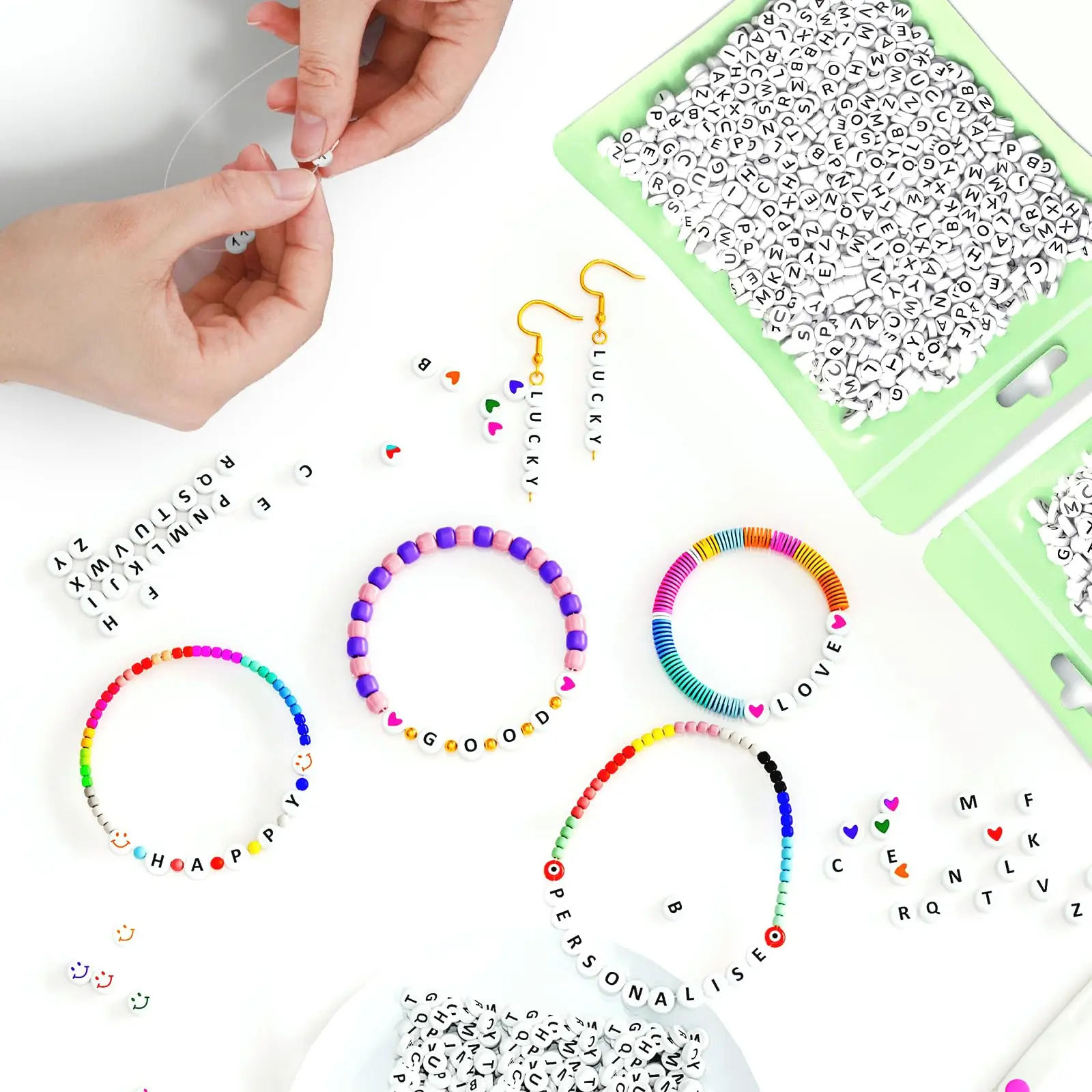 800 Pieces Letter Beads for Making 28 Patterns and 8 Colors of Alphabet Beads Colorful Face Beads and Heart Bea