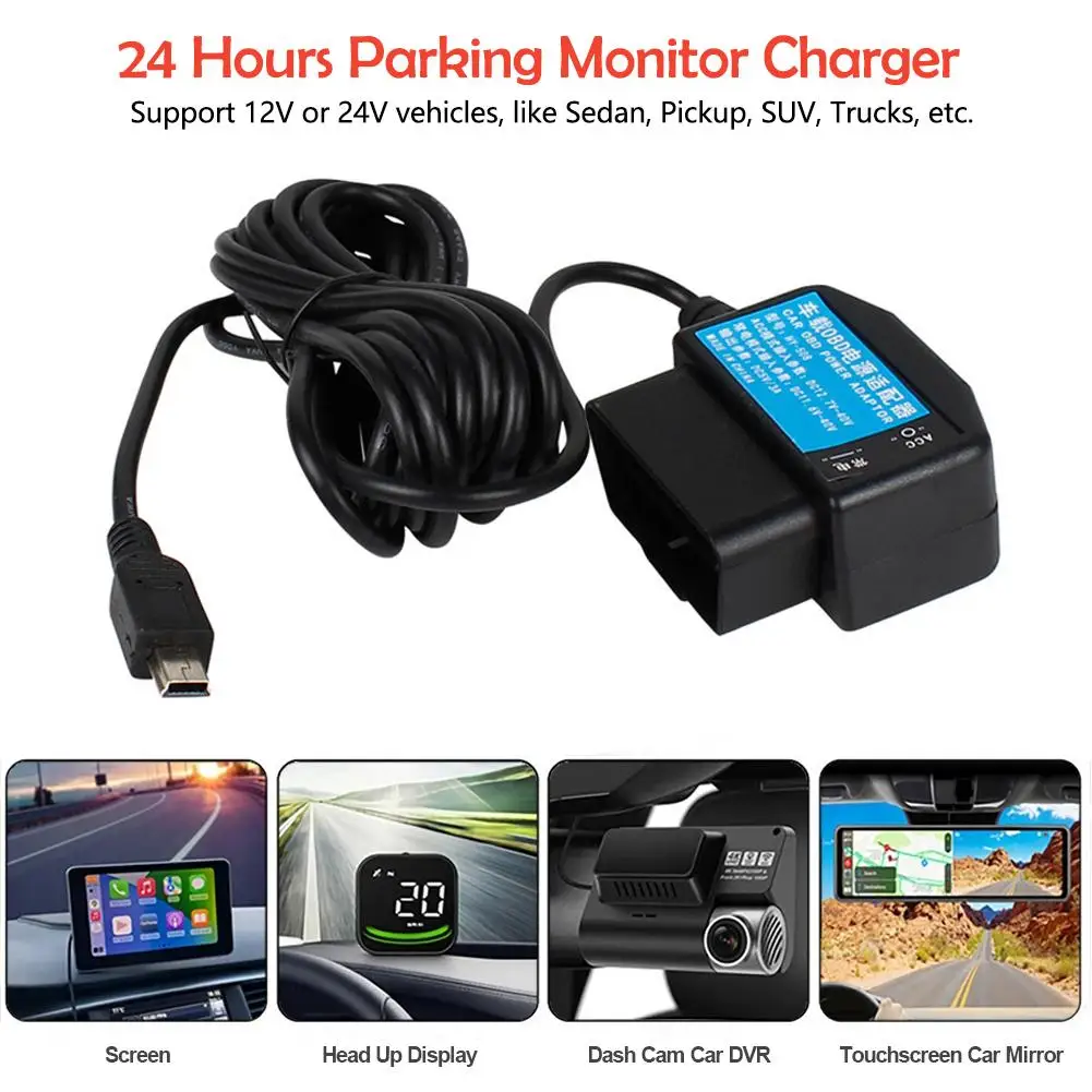

24 Hours Parking Monitor Charger Obd To Usb Adapter Hardwire 5v Cord Car Obd Cable Power Cable 3a Charge I9i4
