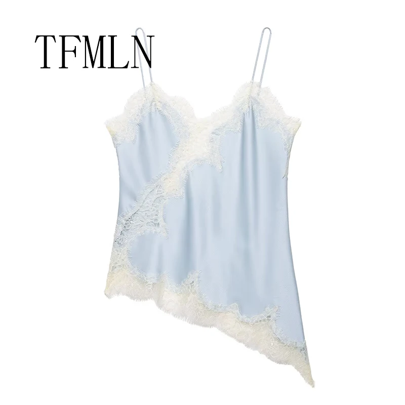 Women Sexy Lace Patchwork Strappy Tops Sleeveless Backless V-neck Summer Female Thin Camisole Lady Top Holiday Heach Party