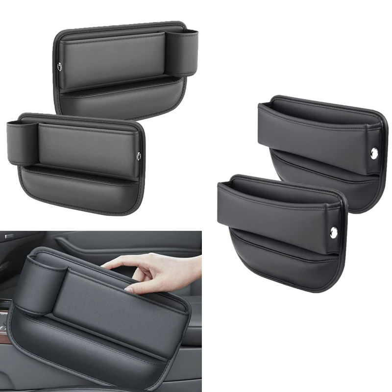 

2 Pcs Large Capacity Seat Gap Storage Bag For Car Seat Gap Filler With Cup Holder PU Leather Car Interior Crevice Organizers Box
