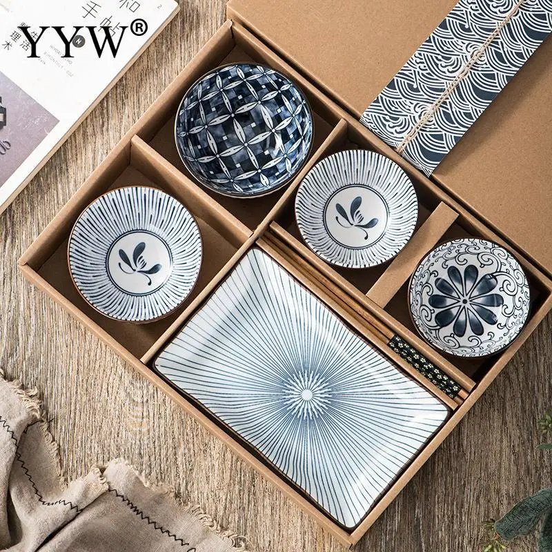 

Ceramic Bowls Set Home Dinner Noodle Soup Rice Bowls Chopsticks Dishes Breakfast Dessert Plate with Gift Box Kitchen Tableware