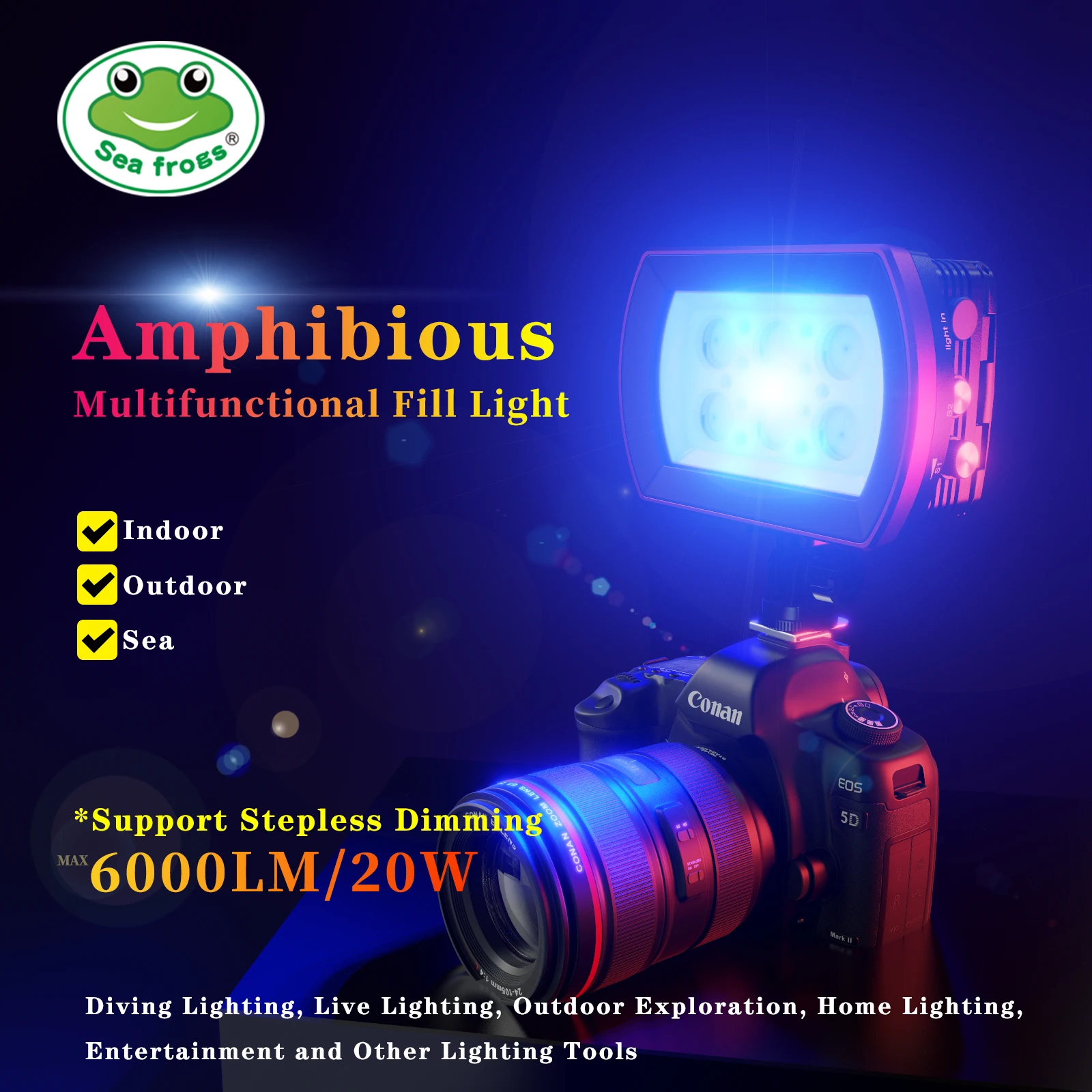 Seafrogs 6000Lm 40M Impermeabile Led Camera Fill Light Flash Underwater Strobe Diving Photography Accessorio Di Illuminazione