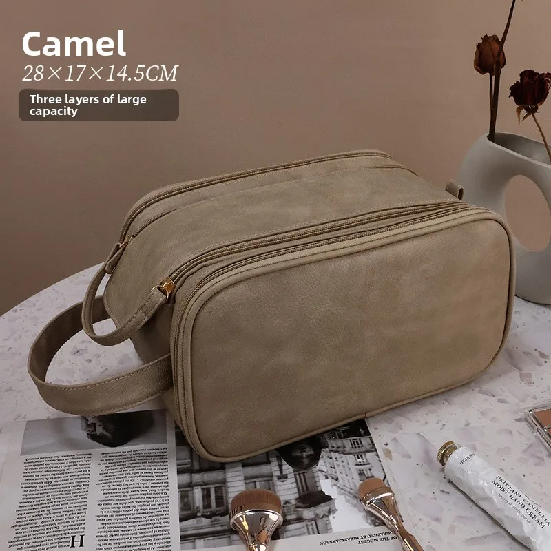 High Appearance Double Zipper Makeup Bag, Large Capacity, Portable for Business Trips, Makeup Brushes, Toiletries, Storage Bag