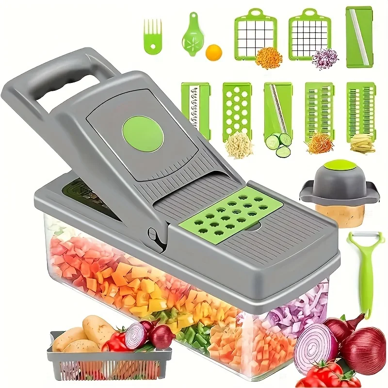 مجموعة من 14 إلى 16 قطعة، تتضمن قطاعة خضروات وفواك...