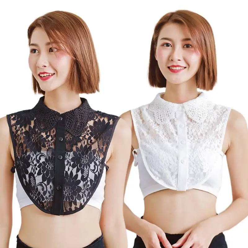 

Female Detachable Half-Shirt Necklace Hollow Floral Lace Wings Lapel Fake Collar