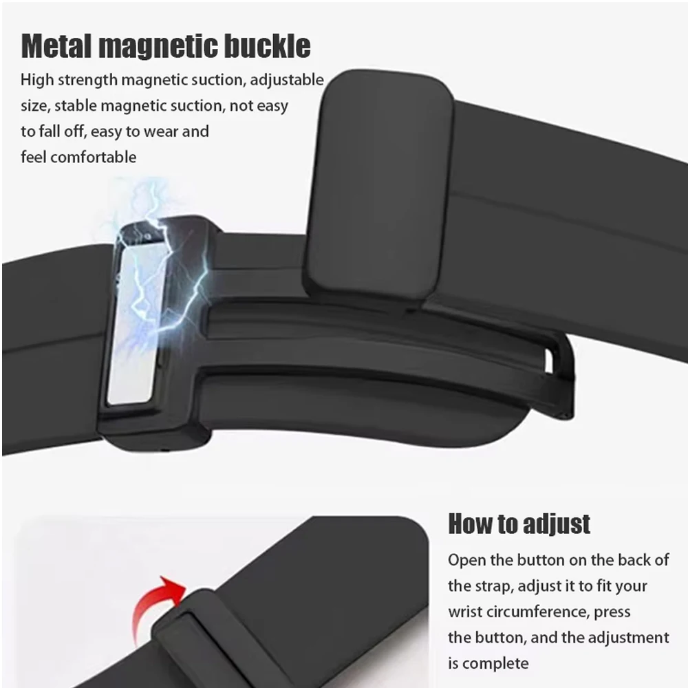 Silicone Sport Band with Magnetic Buckle - Classic Design, 20mm/22mm Strap