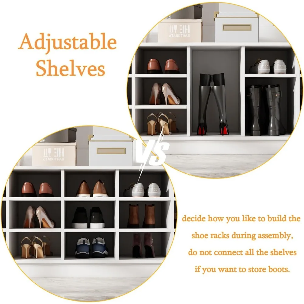 Hall Tree with Bench and Shoe Storage, Multi-Purpose Entryway Bench with Coat Rack, Adjustable Shelves, Shoe Rack 3