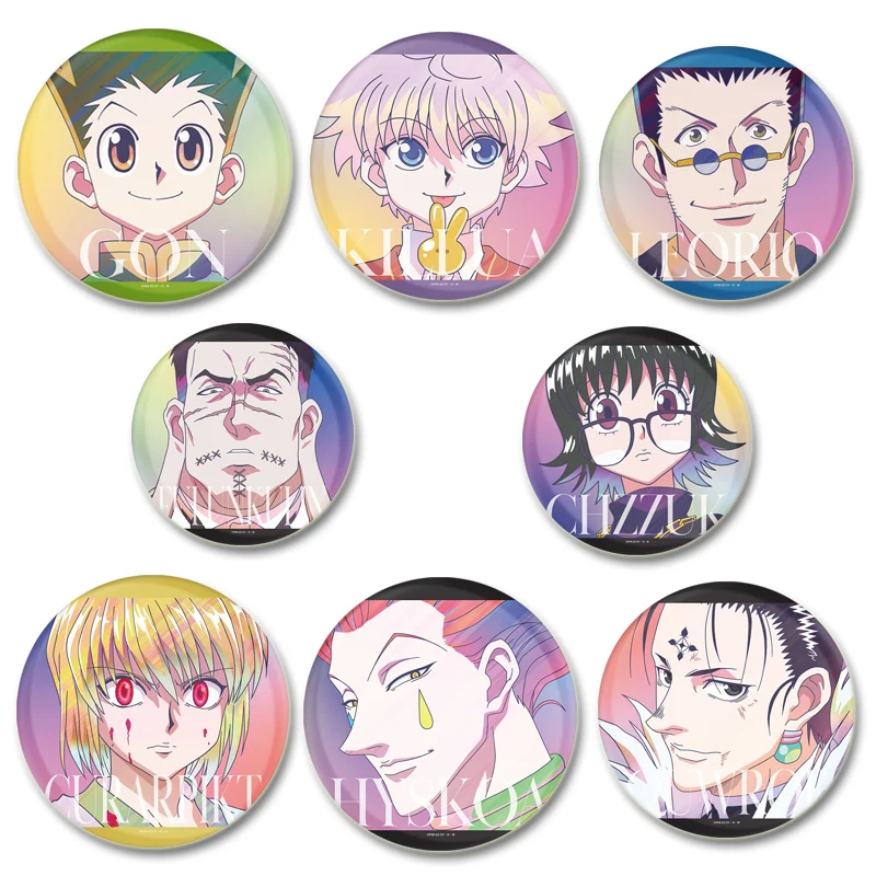 Хит продаж, броши с изображением аниме Hunter X Hunter HD, мультяшная фигурка, Гон, Курапика, Leorio, значок с круглым дисплеем, булавки на лацкан