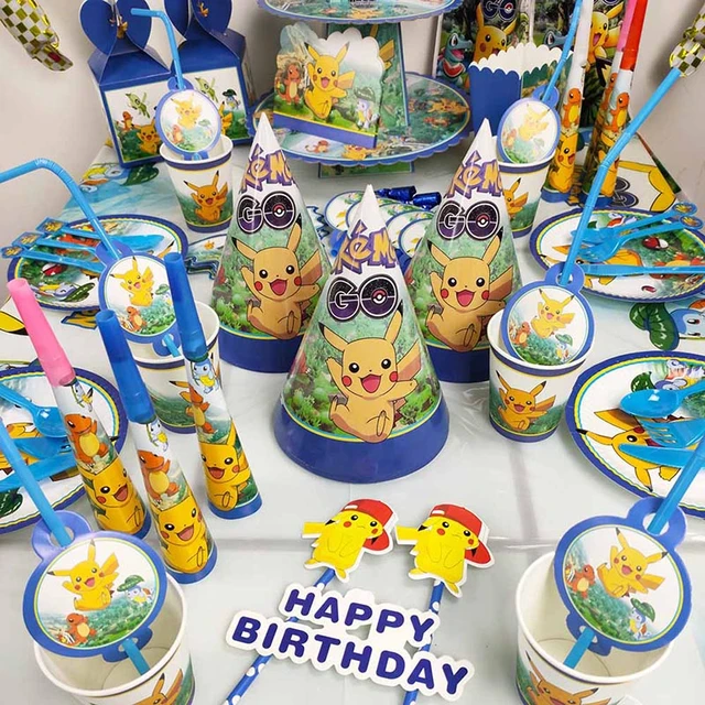 Décorations de fête d'anniversaire à thème Pokemon pour enfants, ensemble  de vaisselle de poulet, décors de ballon, fournitures de fête Pikachu, fête  préChristophe, garçons - AliExpress