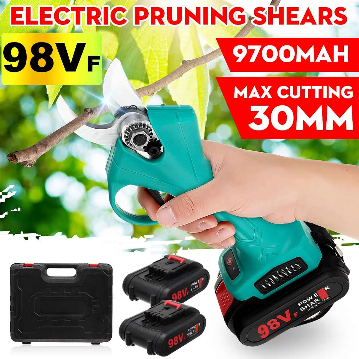 

30mm Cordless Pruning Shears Efficient Fruit Tree Bonsai Pruning Branche Cutter Landscaping Tool Two Battery Electric Pruner