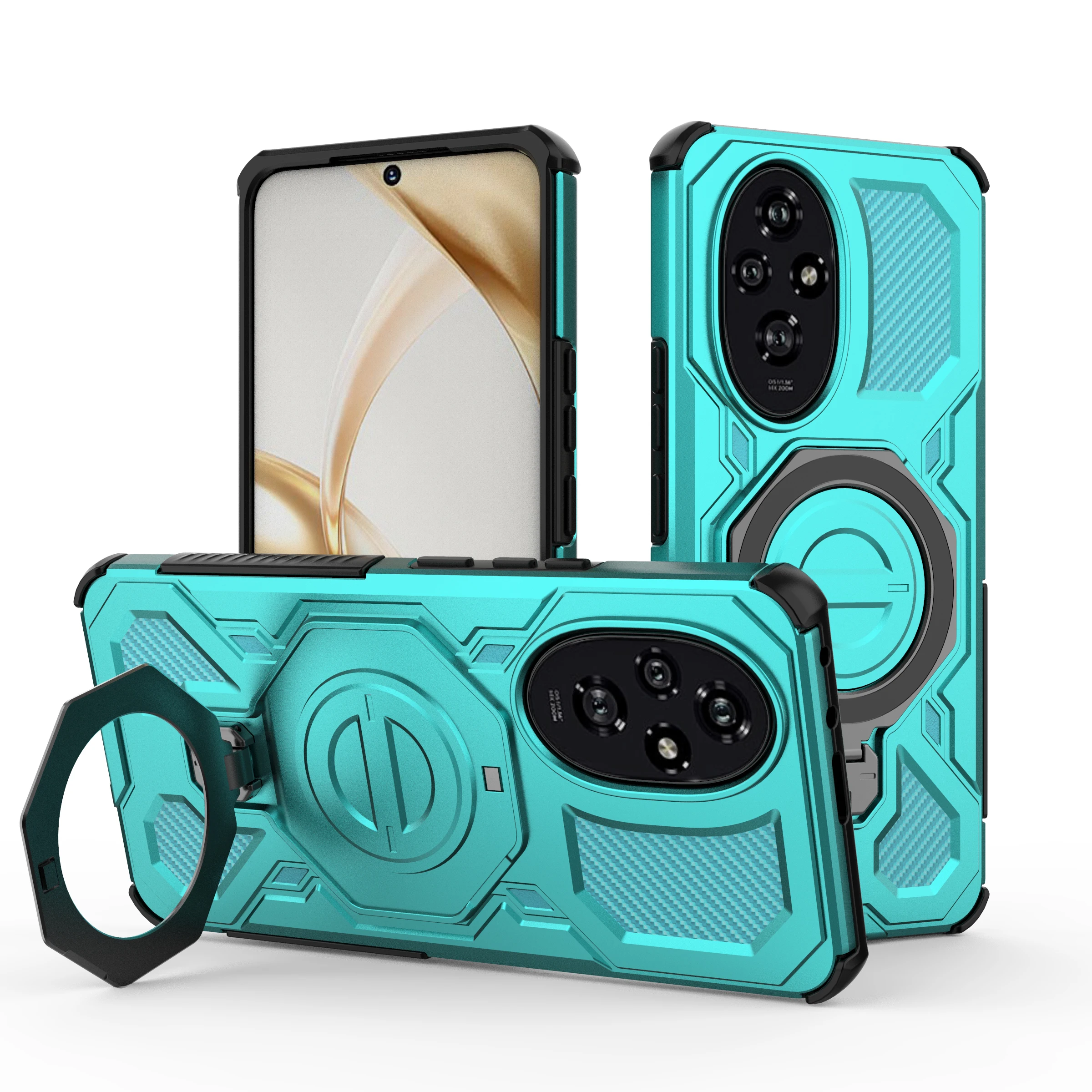 Magnetic Wireless Charging Phone Case with Ring Holder Kickstand - Carbon Fiber Soft Cover