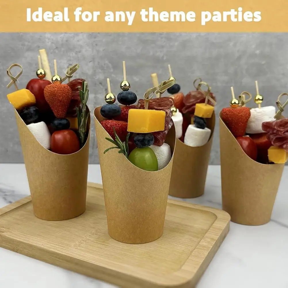 1 Set Disposable French Fry Holder Charcuterie Cup With Cocktail Picks 14Oz Snack Appetizer Paper Cup Kit with Transparent Bags