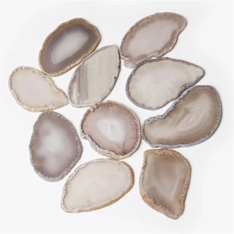 10PCS Natural Agates Slice Irregular Geode Polished Crystal Stone No Hole Coaster Write Names Invitations Decoration 50-80mm