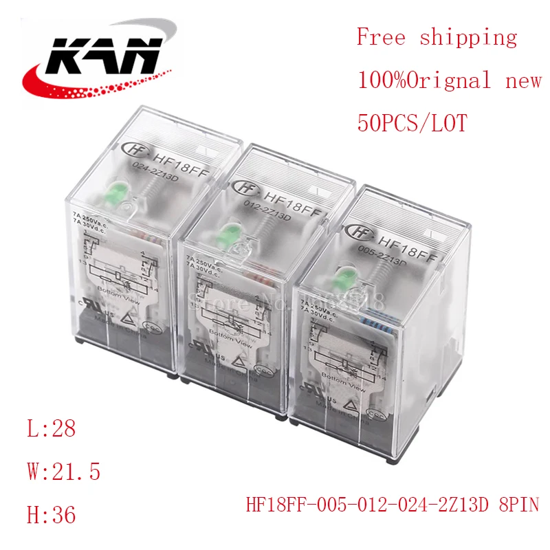 

Free shipping 50pcs relay HF18FF-005-2Z13D HF18FF-012-2Z13D HF18FF-024-2Z13D 5VDC 12VDC 24VDC 7A 250VDC 8PIN Original New