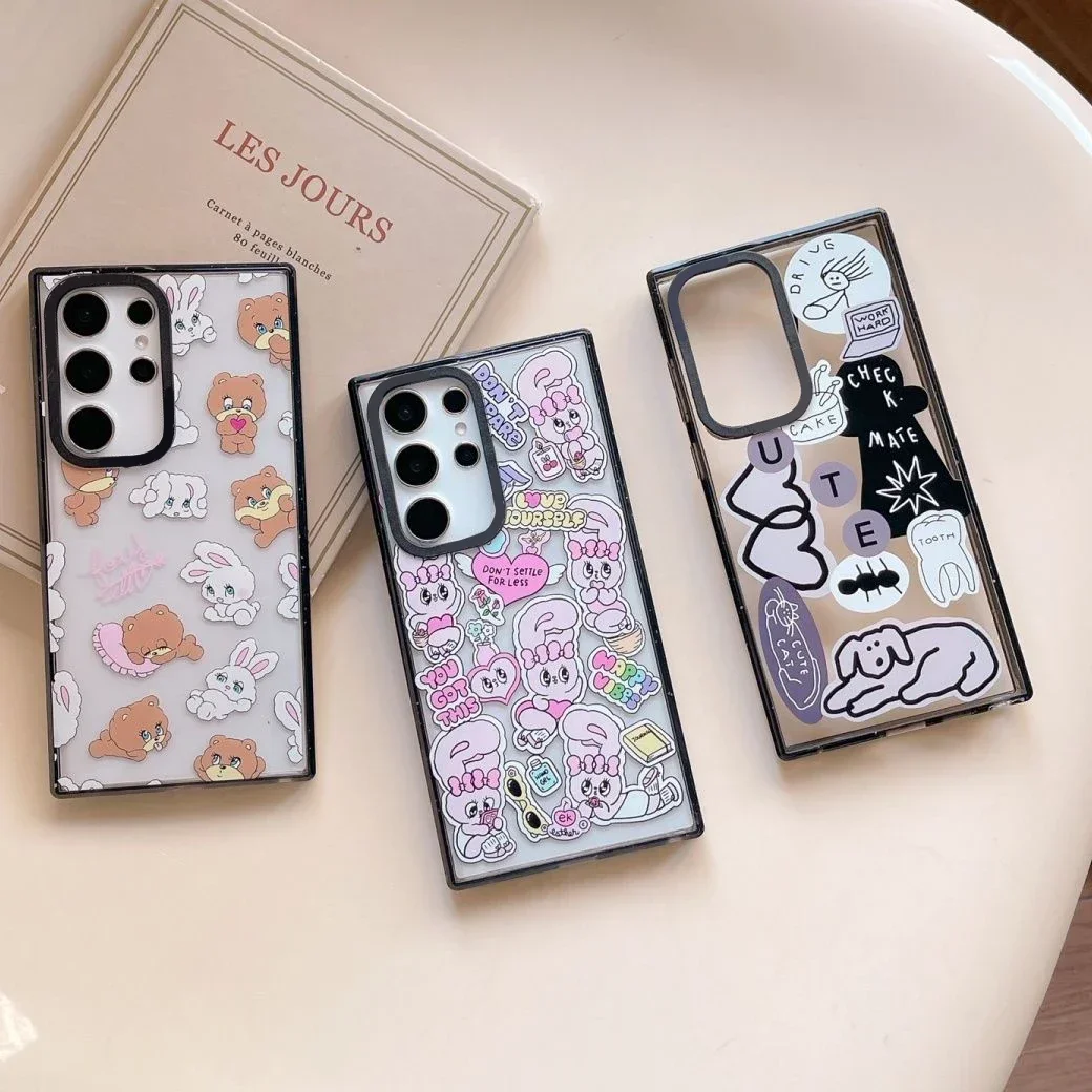 Dog Rabbit Acrylic Black Border Case for Samsung Galaxy S22 S23 S24 Ultra S22+ S23+ S24 Plus Cover Protective Case