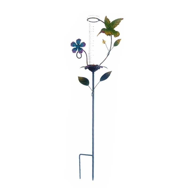 Unique Hummingbird Rain Gauge Stake Outdoor Metal Material Garden Sculpture Trochilus Sculpture for Garden Yard Patio M68E
