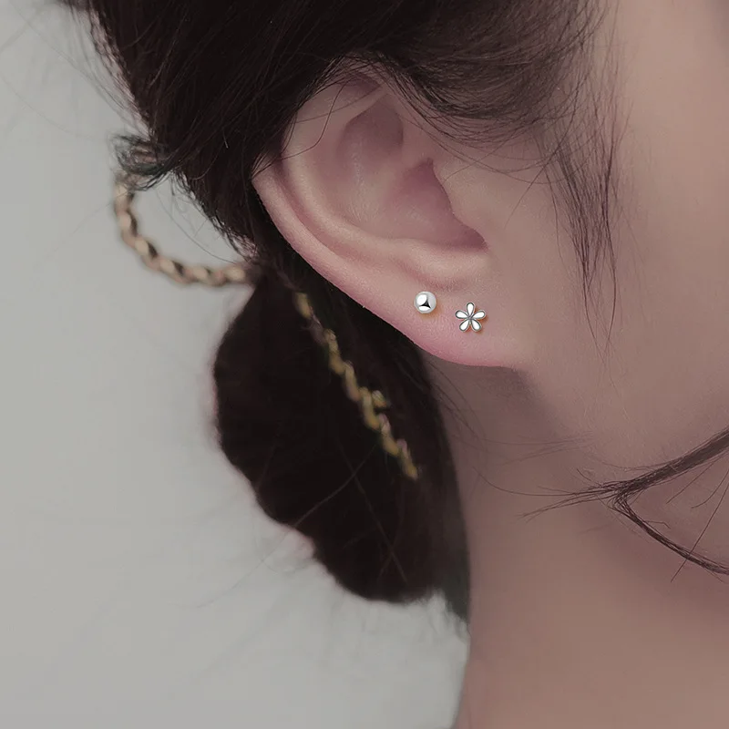 925 Silver Needle Minimalist Cute Flower Small Tragus Stud Earrings for Women Teen Daily Simple Piercing Jewelry Accessories stud earrings