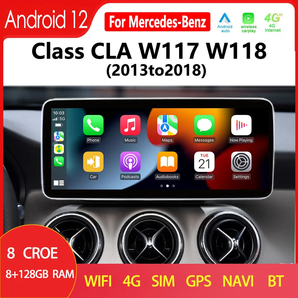 W117 android 12 carplay sem fio para mercedes benz cla classe w118