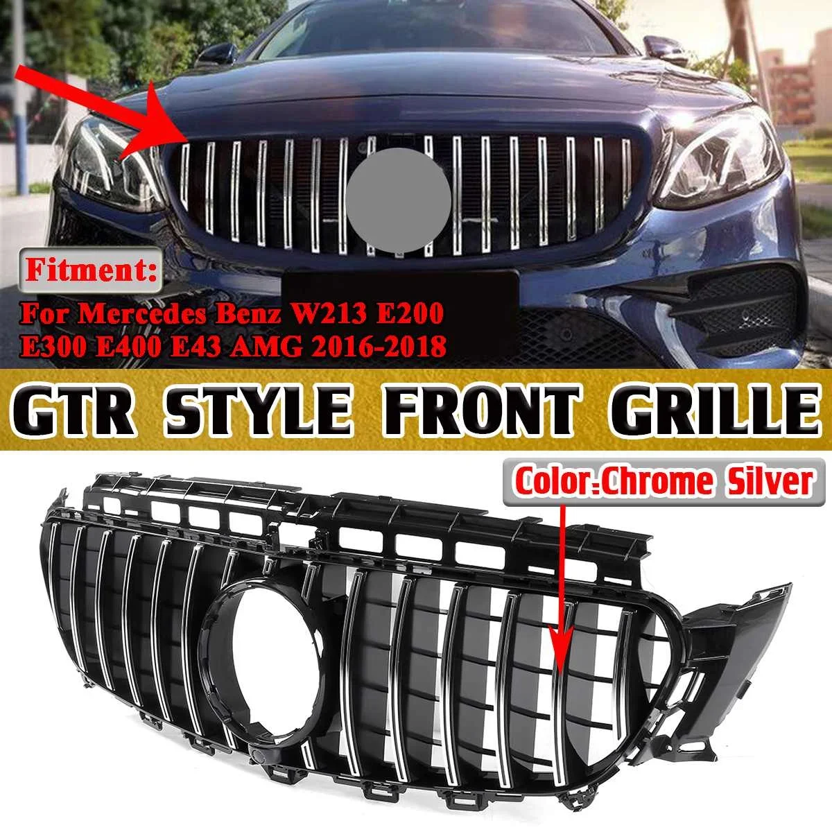 

W213 Grille GT R Style Car Front Bumper Grille Grill ABS For Mercedes For Benz W213 E-Class E200 E300 E400 E43 For AMG 2017-2018