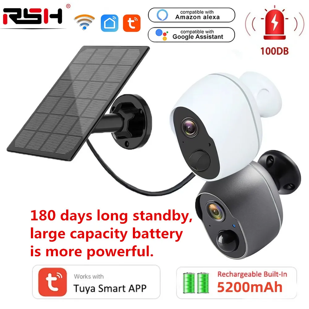 Tuya Smart Life 5200mAh Rechargeable Battery IP66 Outdoor Wireless WIFI 1080P IP Surveillance Siren Battery Camera Alexa Google