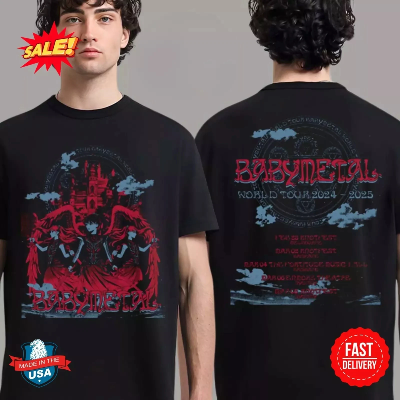 BABYMETAL World Tour 2024 e 2025 Camiseta australiana estilo leque