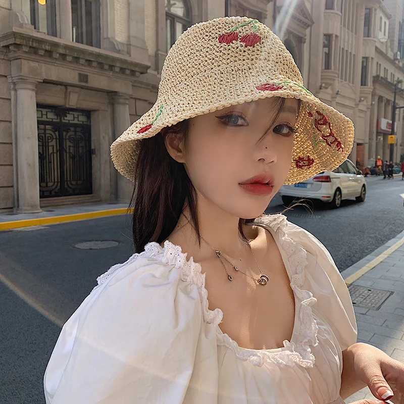 2022 new Women's Cherry straw hat 
