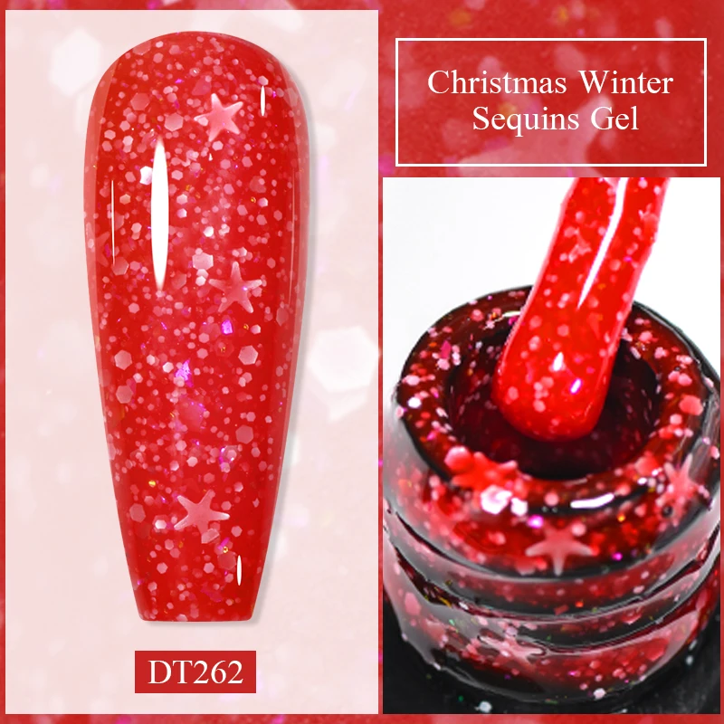 Ontmoet Over 7Ml Kerst Seris Gel Nagellak Winter Groene Rode Pailletten Gellak Voor Manicure Uv Led Gel Lak Nail Art