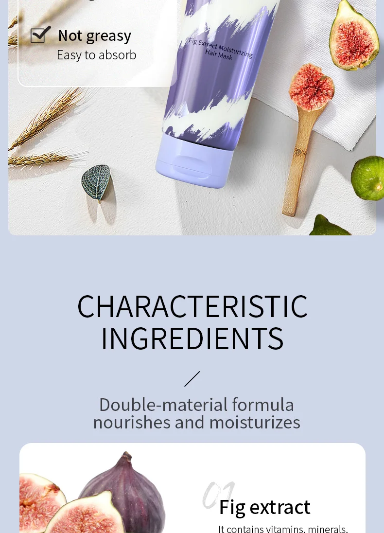 Hair Mask Natural Ingredients Fig Hair Film Repair Dry And Damaged Frizzy Soft Smooth Shiny Deep Moisturize Hair Nourish Mask