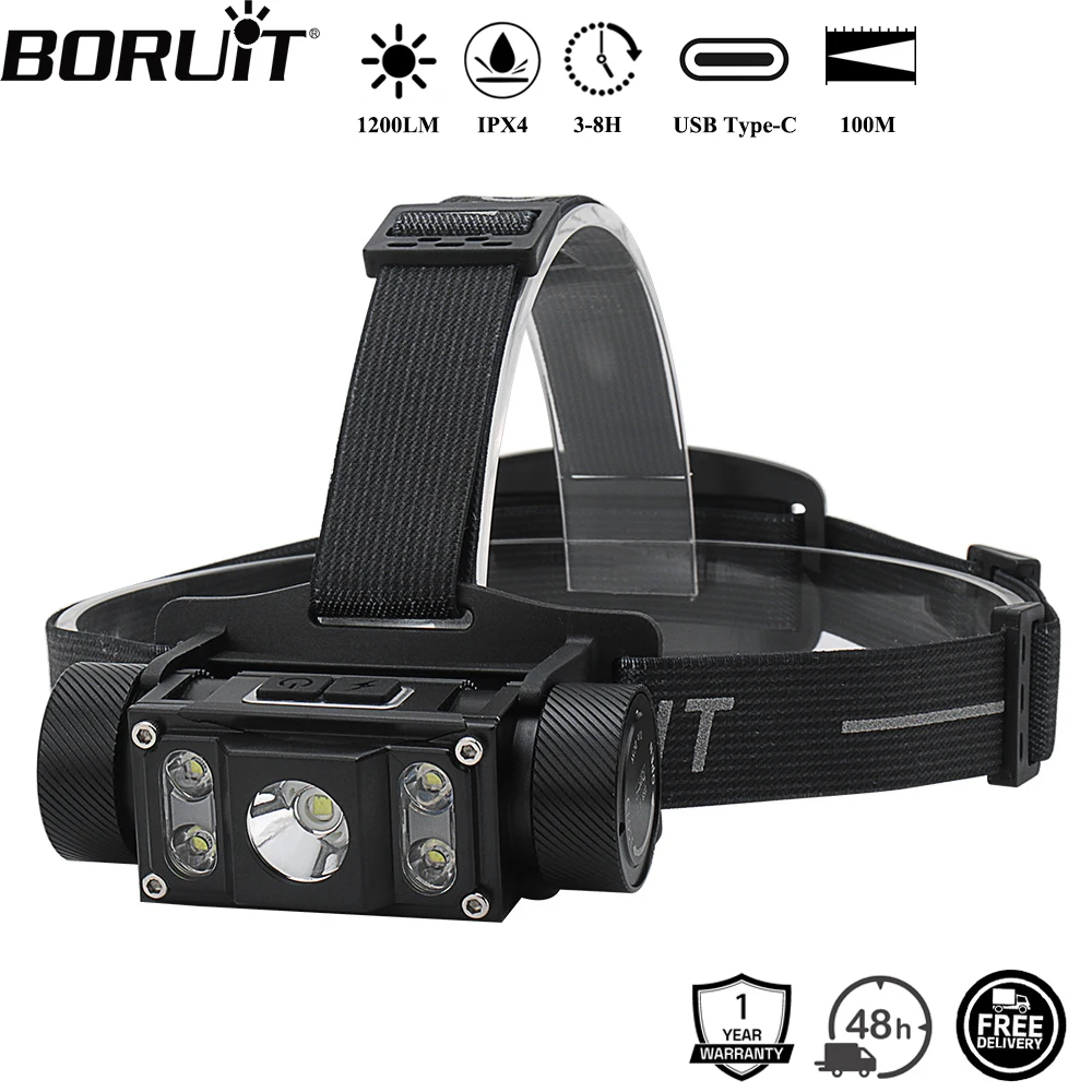 Frontale LED BORUiT B50 1200LM rechargeable TYPE-C pour pêche en mer et eau douce étanche
