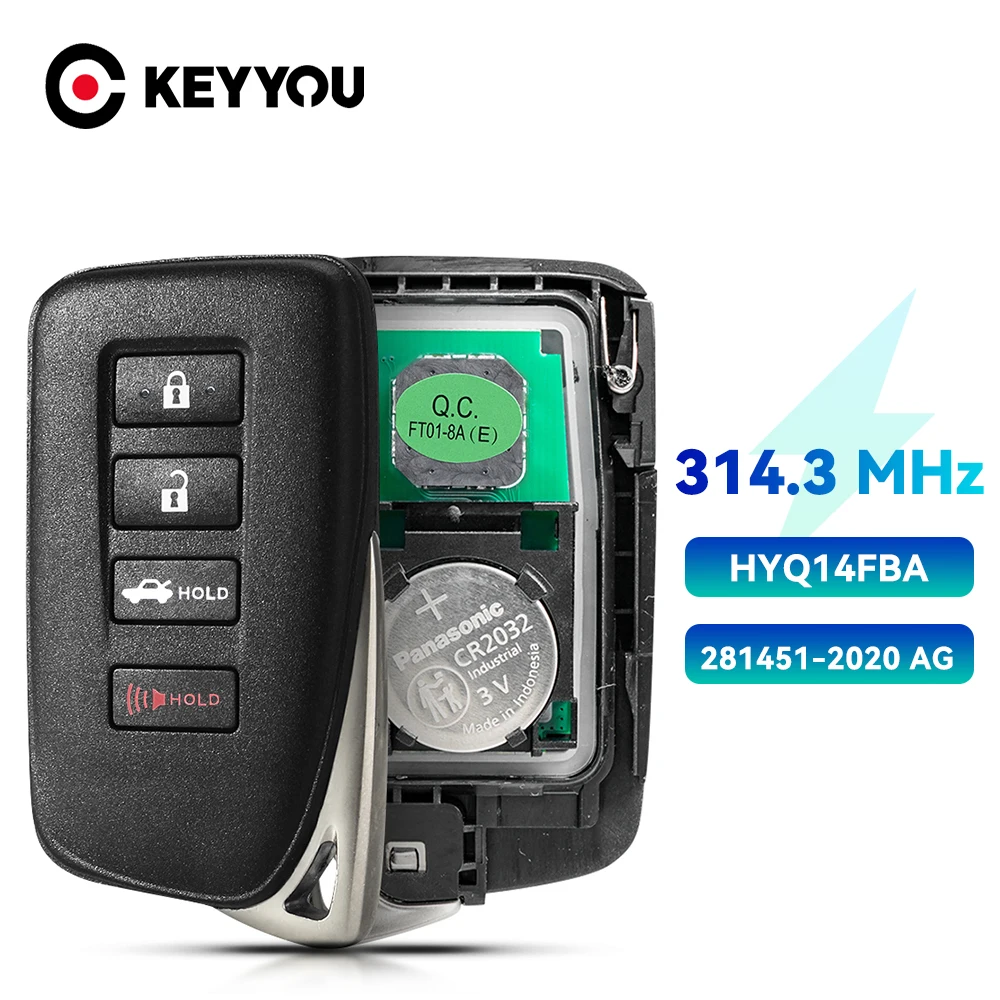 

KEYYOU 4B Smart Remote Car Key Fob HYQ14FBA 281451-2020 AG 314.3Mhz For Lexus IS200 IS200T IS250 IS300 IS350 RC200t RC300 RC350