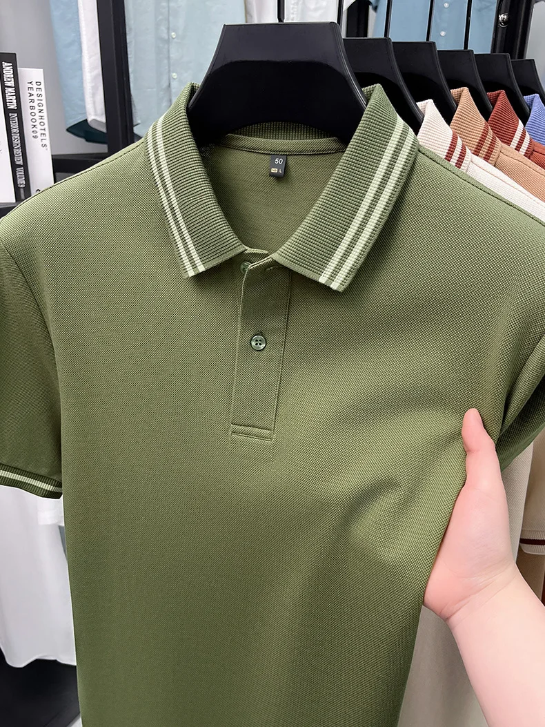 100% pure cotton men's short sleeve polo shirt high-quality fashion soft comfort striped decoration summer casual T-shirt top 14 S00031d40286e4b0a9c77cec3beba85c92