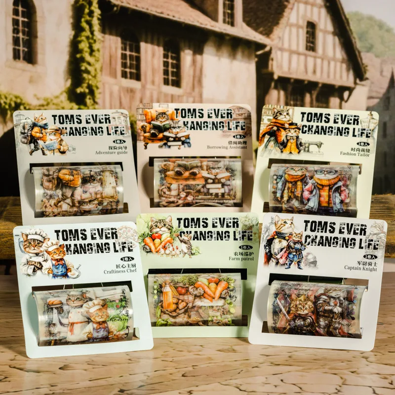 1Roll/2Roll Tom's Variety Backing 65mm*2m Life 시리즈 Aquascape Craft 콜라주 장식 고양이 테마 PET 테이프