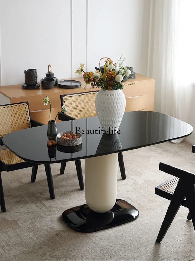 

Nordic Solid Wood Cream Style Piano Paint Dining Table Small Apartment Rectangular Coffee Conference Table