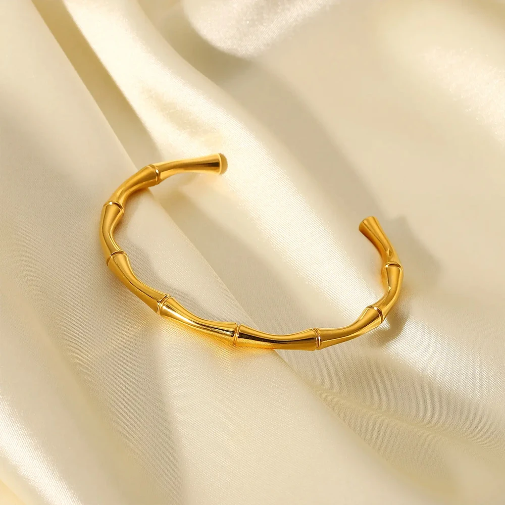 eManco Stainless Steel Bamboo Bangles Men Women Fashion Gold Plated Bracelet Jewelry Party Gifts