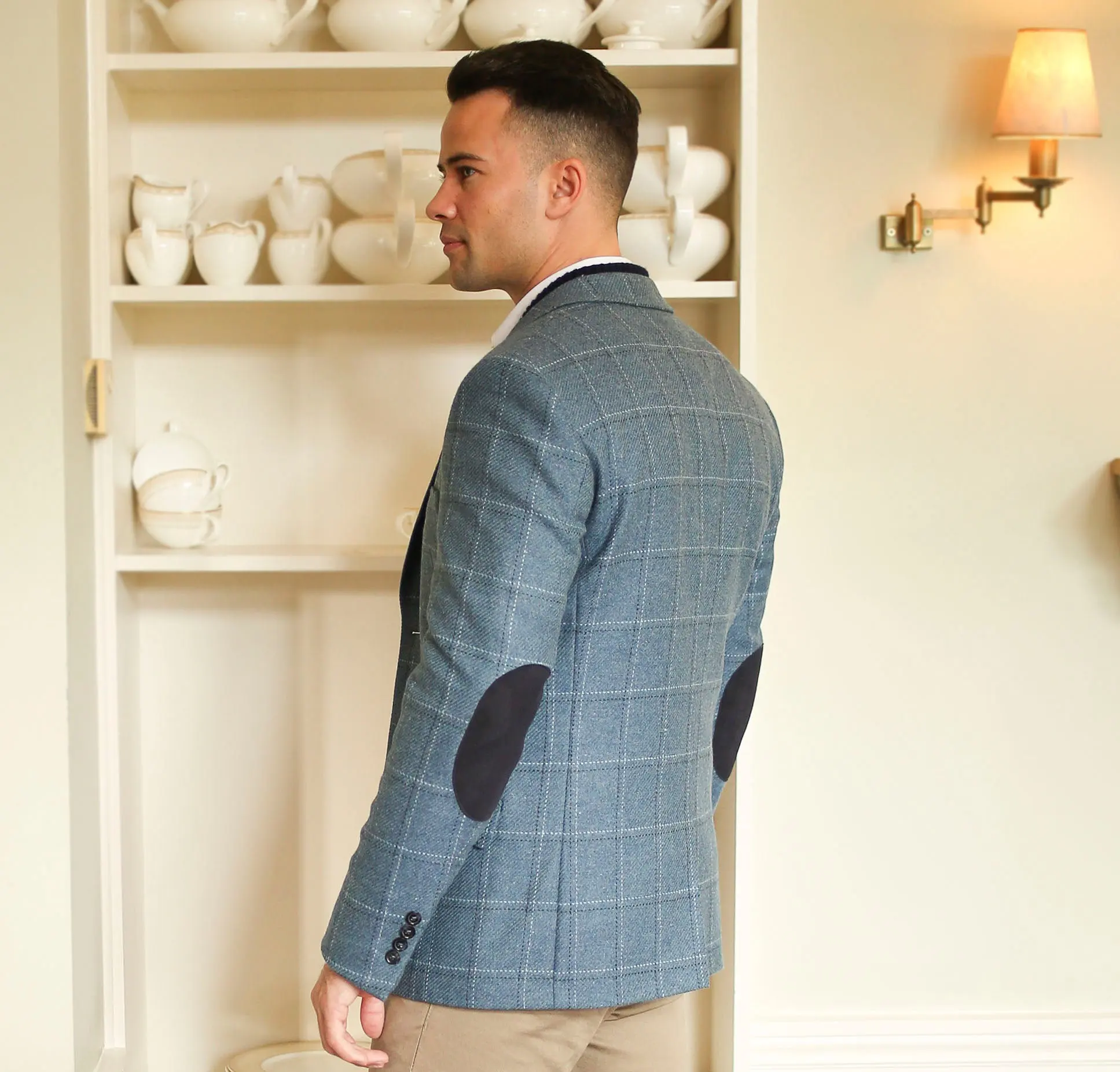 Autumn Elbow Patch Men Blazer For Wedding Plaid Notch Lapel Slim Fit Groom Wear Business Only One Jacket Custom Made