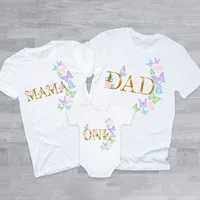 Birthday Princess Family Matching Clothes Butterfly Print Mother Father T-shirt Tops Infant Bodysuit Baby Girl Birthday Outfits 1