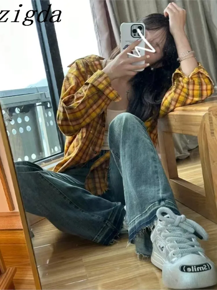 Spring Summer Plaid Shirt Blouse Women Korean Casual Puff Sleeve Ladies Shirts Tops Blusas Mujer De Moda