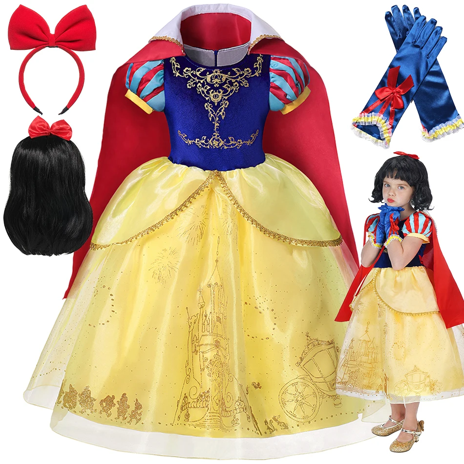 Disney Girl Costume Snow White Princess Dress Cosplay Party Vestidos Ball Gown Girl Dress Up Carnival Halloween Princess Costume