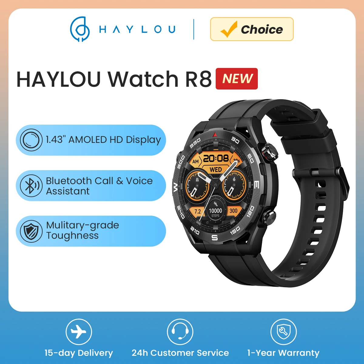 HAYLOU-R8 Smartwatch para homens, 1,43 