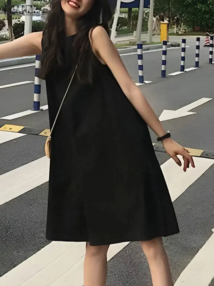 

Модель ZANZEA 2024 года, летний модный однотонный костюм-майка без рукавов, модные комбинезоны с круглым вырезом, повседневные свободные праздничные шорты с широкими штанинами