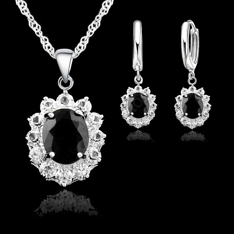 925 Sterling Silver Elegant Princess Wedding Engagement Necklace and Earrings 1