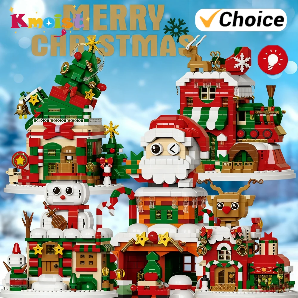 Festive Santa & Reindeer Building Block Puzzle - Christmas Party Table Decoration Toy Set