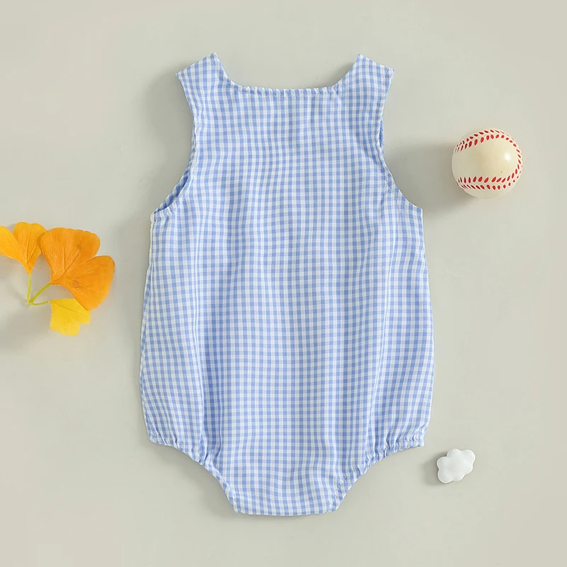 Summer Baby Clothes Newborn Boy Girl Smocked Bubble Romper Baseball Plaid Overall Infant Jumpsuit Outfit 3