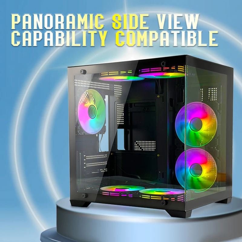 MANMU Hot Sale Tempered Glass Panel Computadora Matx Gaming Pc Case Gaming Computer Cases-Only Case