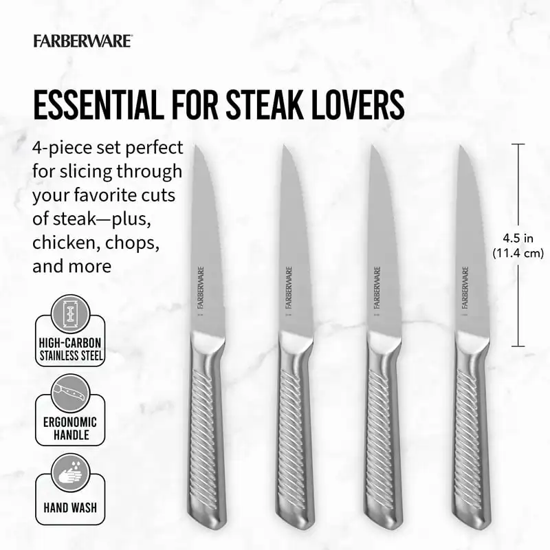 4-Piece Micro-Serrated Ceramic Steak Knife Set - White