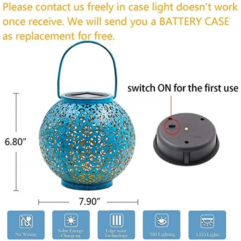 LED Solar Projection Lamp Lantern Hanging Solar Lights Outdoor Garden Lights Metal Waterproof Table Lamp Home Decoration