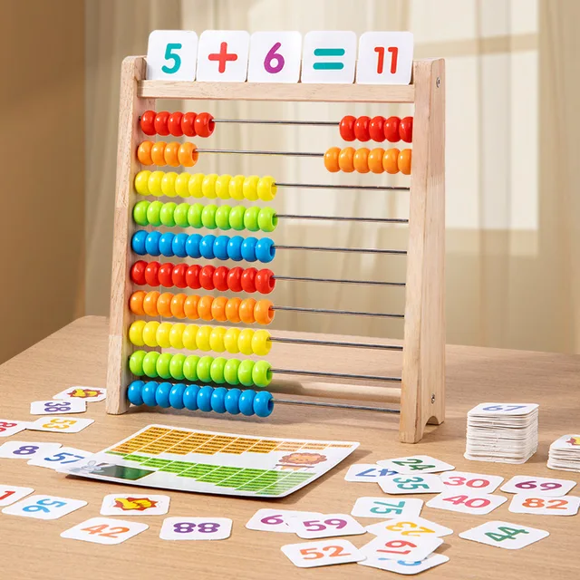 Wooden Counting Toy Abacus Montessori Education Math Toy Children Rainbow Counting Beads Addition Subtraction Operation Learning 1